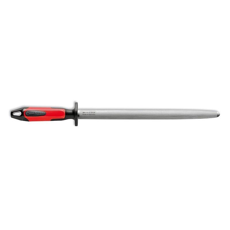 ACERO OVALADO ESTRIADO ESTANDAR 30 CM MANGO ROJO Y