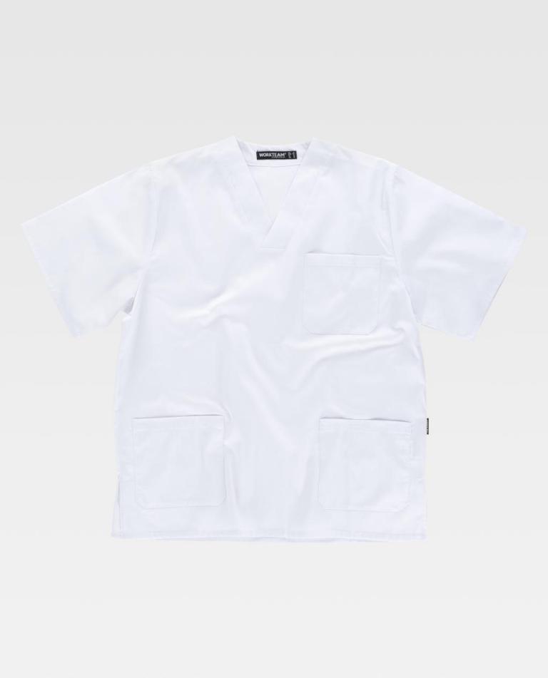 CASACA SANIT. UNISEX M/CORTA CUELLO PICO