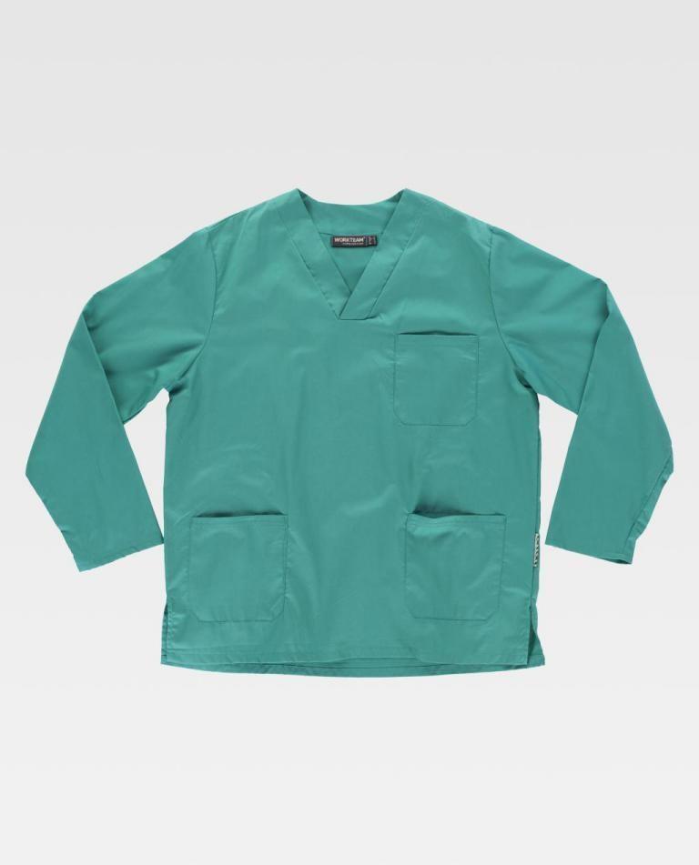 CASACA SANIT. UNISEX M/LARGA CUELLO PICO