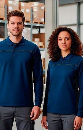 POLO COMBINADO AZUL M/L .GRIS CEMENTO/NEGRO